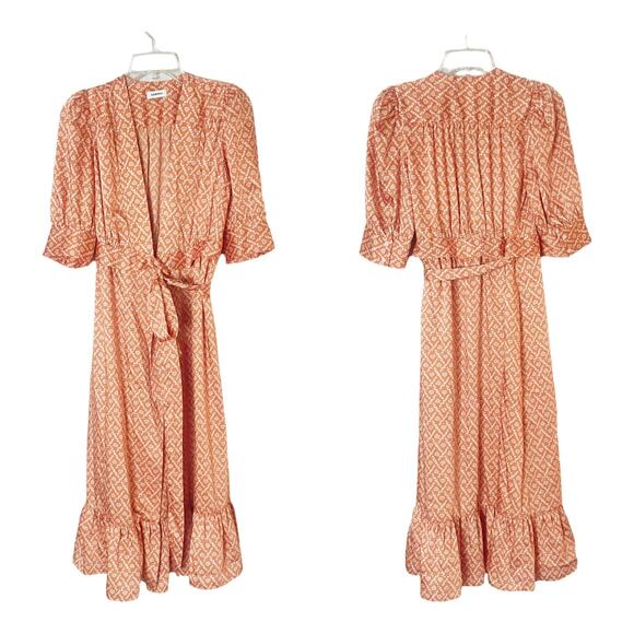 Sandro Printed Satin Twill Floral Midi Wrap Dress Size Medium - Picture 4 of 9